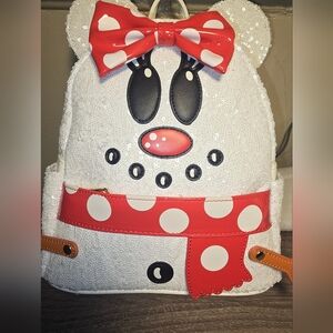 DISNEY SNOWMAN MINNIE MOUSE SEQUIN COSPLAY MINI BACKPACK LOUNGEFLY